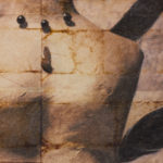 "Feather Lady" (detail 2); Hand-colored inkjet photograph on tea bags, mounted on wood; 24" x 20" x 1.5"; 2010