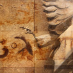 "Song for the Lost" (detail 1); Hand-colored inkjet photograph on tea bags, mounted on wood; 24" x 20" x 1.5"; 2010