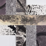 “Pattern-Speak #4” (detail 1); Silver gelatin photographic chemigram collage, thread; 13" x 7"; 2018