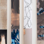 “Coddiwomple"; Silver gelatin photographic chemigrams, lumens, cyanolumens, thread; installed in the Lykes Atrium of the Staniar Gallery, Washington & Lee University, Lexington, VA; 4" x 400’ (dimensions variable); 2024